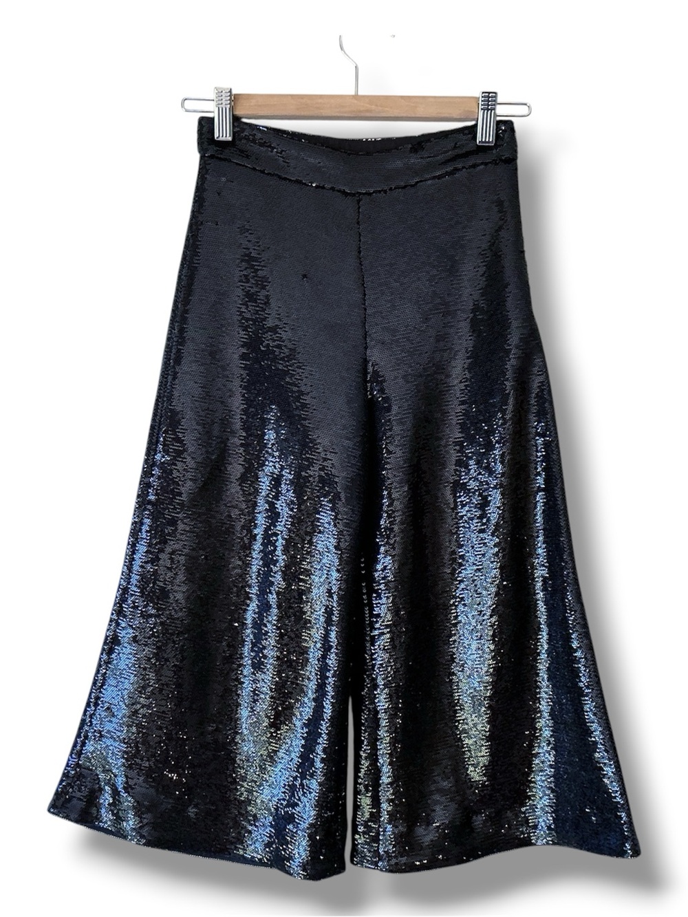 Maje Black Sequin High Waisted Wide Leg Cropped Party Pants FR Size 34/US XS - Picture 4 of 15
